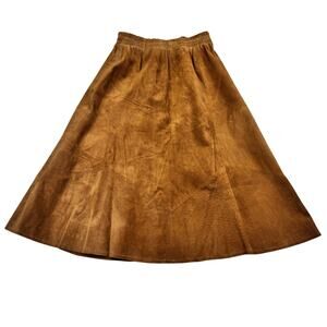 La Nouvelle Renaissance Caramel Brown 100% Genuine Suede Midi Skirt Women's M